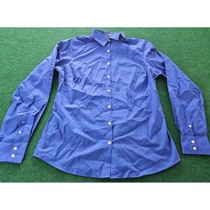 Lands End Blue Wrinkle Free Broadcloth Button Down‎ Shirt Women size 6